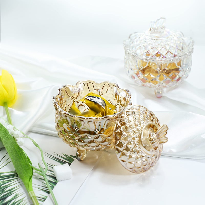 SOCOSY صندوق حلوى زجاجي مزخرف ملكي من SOCOSY مع غطاء وصندوق مجوهرات مزخرف ووعاء حلوى لحفلات الزفاف وجرار حلوى لتخزين المطبخ، 10 أونصات - Image 3